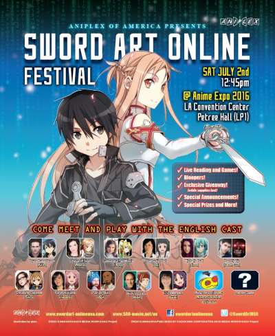 Aniplex of America to Host Sword Art Online Festival at Anime Expo 2016 Aniplex of America to Host Sword Art Online Festival at Anime Expo 2016