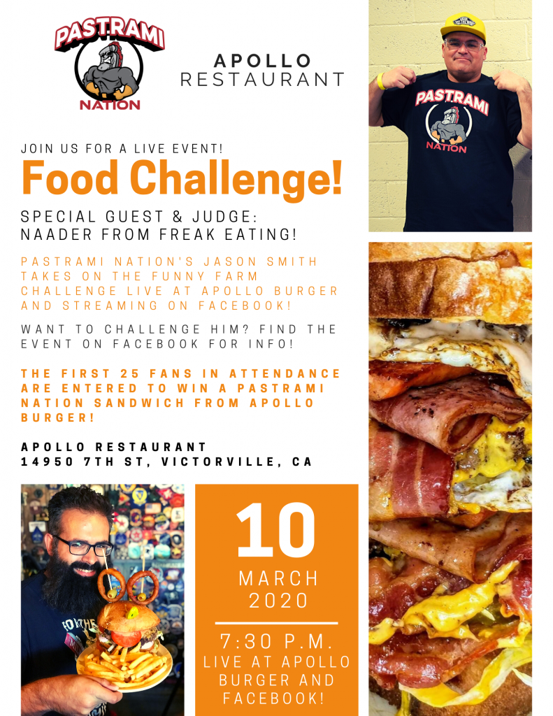 Pastrami Nation and Apollo Restaurant Present a LIVE Food Challenge on March 10th in Victorville