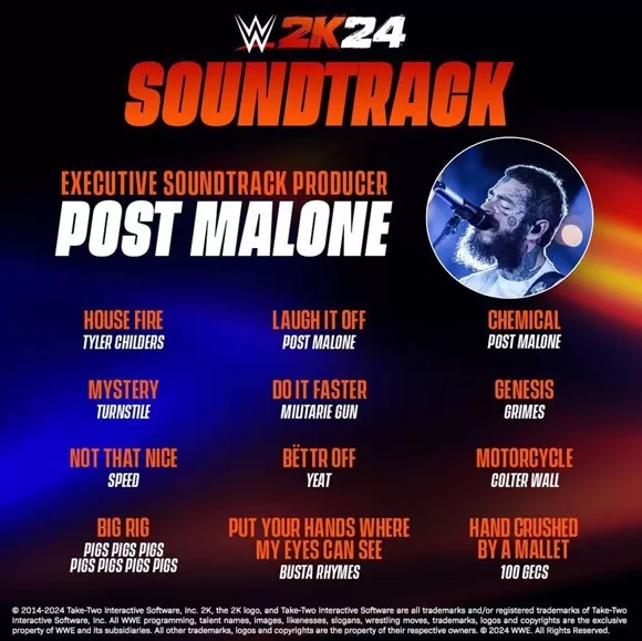 Music Megastar Post Malone Curates Soundtrack to WWE 2K24 and Joins Playable Roster